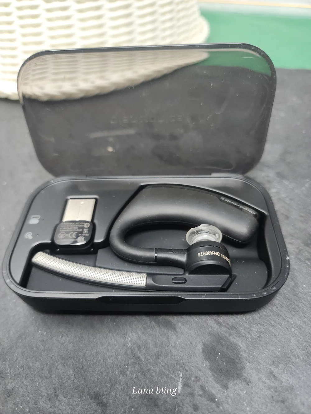 Plantronics Black Bluetooth Mono Headset with USB Adapter and Charging Case